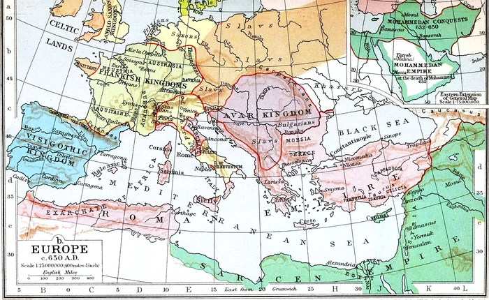 Harta Europei în anul 650