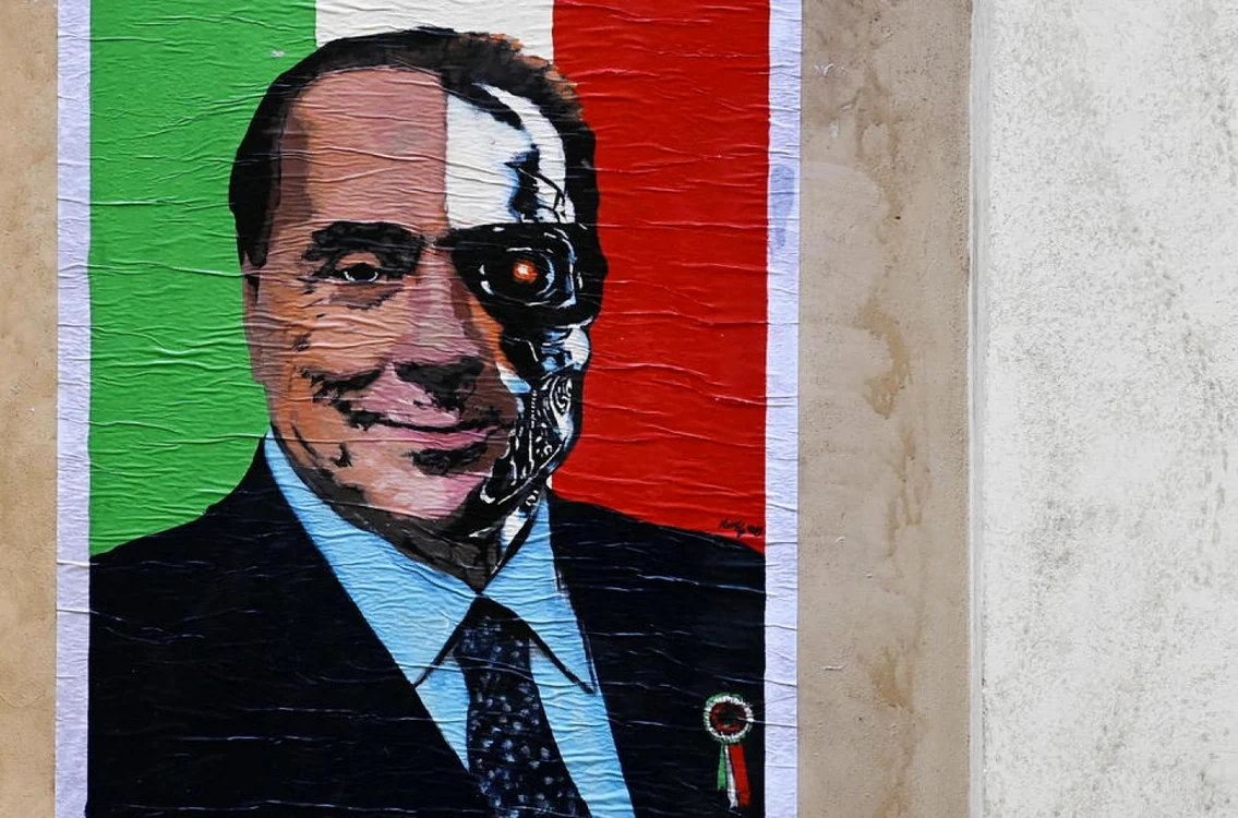 Silvio Berlusconi în viziunea artistului stradal Harry Greb FOTO EPA-EFE
