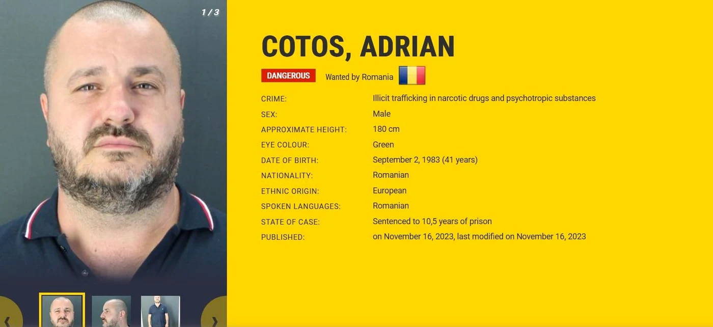 Adrian Cotoș e căutat din 2023 FOTO Europol