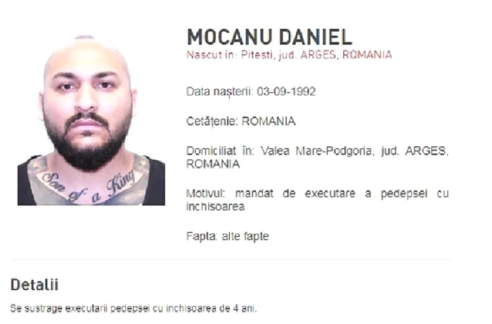 Daniel Mocanu, dat în urmărire FOTO: Poliția Română