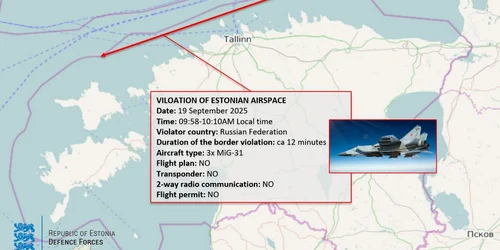 Harta cu avioanele de vânătoare ale Rusiei în spațiul aerian al Estoniei FOTO Ministerul eston al Apărării