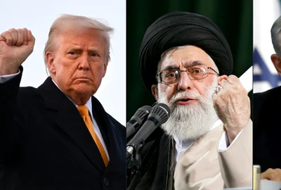 COMBO Ayatollahul Ali Khamenei - Donald Trump și Benjamin Netanyahu FOTO AFP