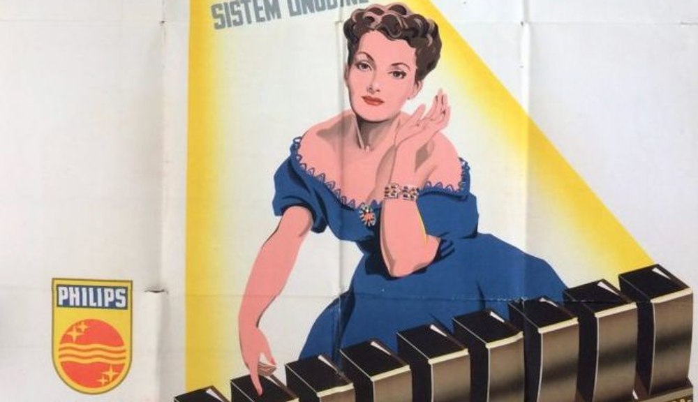 Afiș al companiei Philips, considerat „iredentist” în 1939. Motivul: o femeie arăta cu degetul spre Budapesta