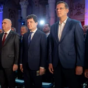 FOTO Mediafax De la stanga la dreapta: Igor Grosu, presedintele Moldova, Ilie Bolojan, Nicusor Dan, si Ionut Mosteanu 