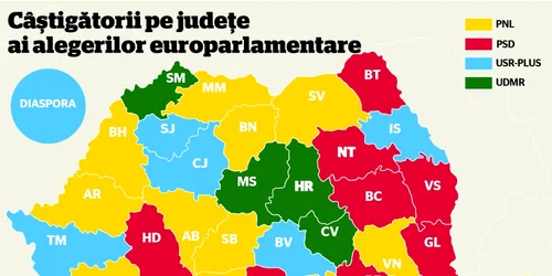 Harta alegeri europarlamentare 2019 FOTO Adevarul