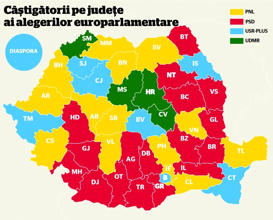 Harta alegeri europarlamentare 2019 FOTO Adevarul