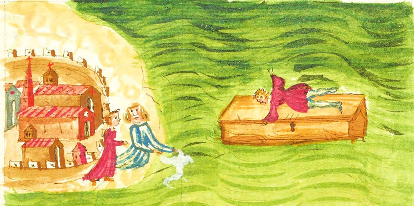 Miniatură florentină de secol XV ilustrând scene din viaţa lui Landolfo Rufolo
