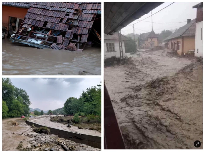 Viitura a distrus drumul, locuinţe şi a izolat localitatea de restul lumii. Foto: ISU Alba