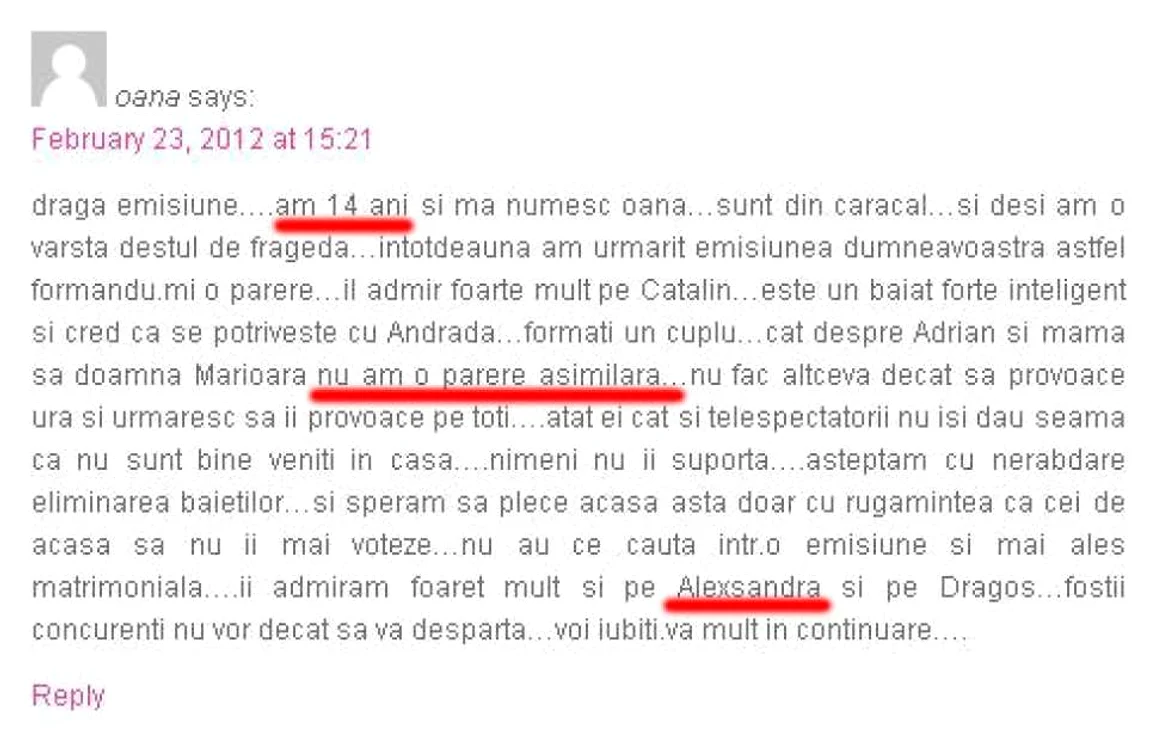 Comentariul plin de greşeli al unei telespectatoare