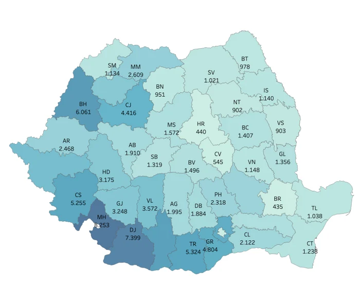 Număr reședințe stabilite în mediul rural între 1 ianuarie – 10 aprilie 2024 FOTO EFOR
