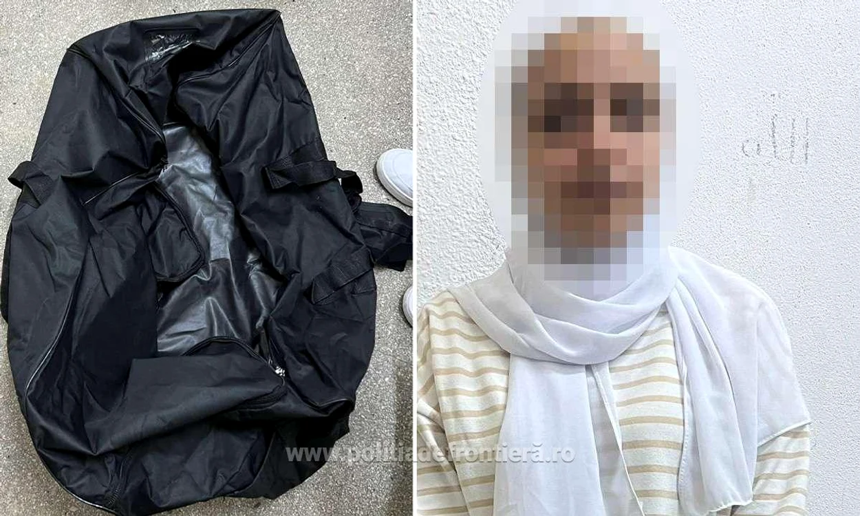 Geanta în care s-a ascuns femeia FOTO Politia de Frontieră 