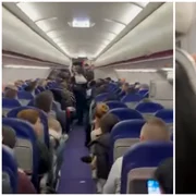 Wizz Air Craiova  doi pasageri, o femeie și un bărbat, au fost evacuați din avion deși ar fi avut bilete valabile FOTO: captură YouTube