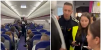 Wizz Air Craiova  doi pasageri, o femeie și un bărbat, au fost evacuați din avion deși ar fi avut bilete valabile FOTO: captură YouTube