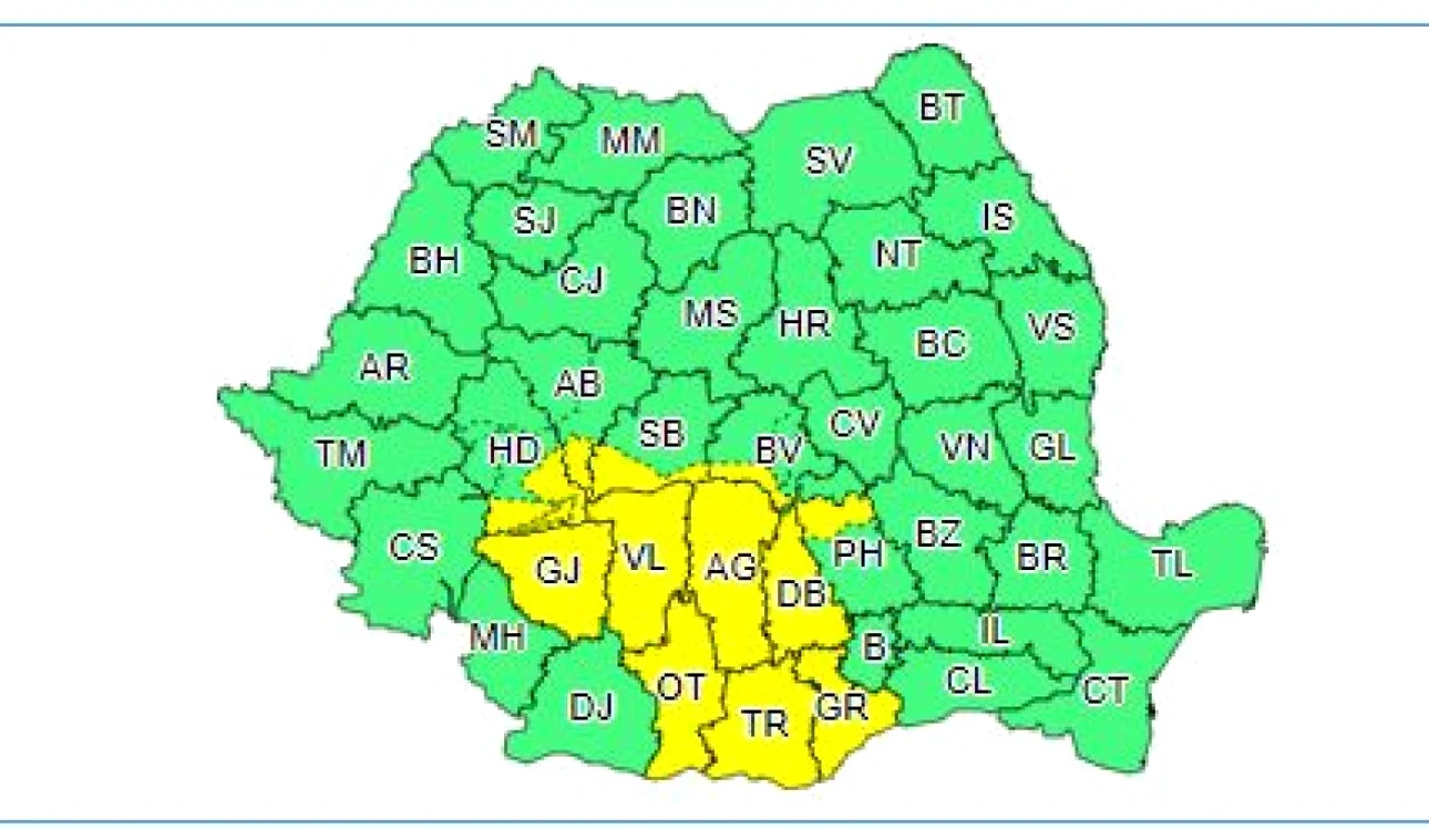Noul Cod Galben intră în vigoare joi, 16, mai 2019, la prânz