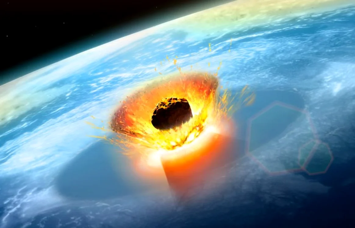 Ilustrație a unui asteroid mare care se ciocnește cu Pământul FOTO: X