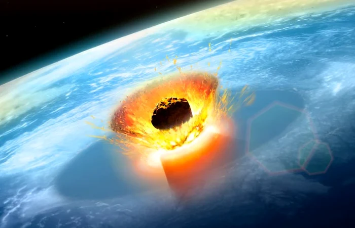 Ilustrație a unui asteroid mare care se ciocnește cu Pământul FOTO: X