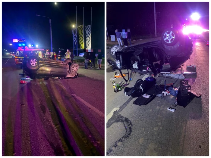 Din mașina tinerilor s-au împrăștiat sticle cu băuturi alcoolice FOTO: IPJ Dolj