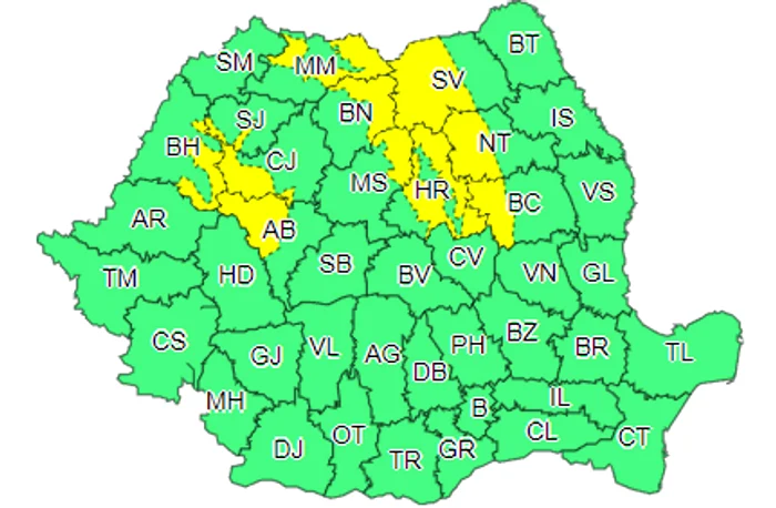 Harta zonelor afectate de vremea rea FOTO meteoromania.ro