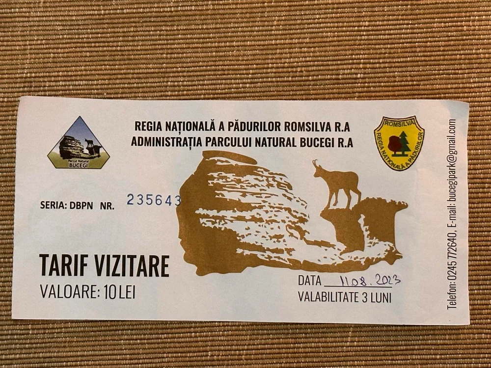 Bilet de vizitare a Parcului Natural Bucegi. FOTO Asociația Turistică Peștera - Padina / Facebook
