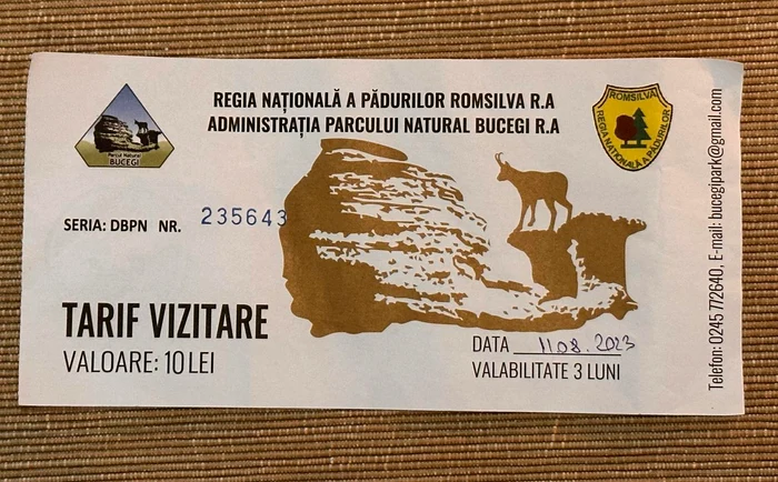 Bilet de vizitare a Parcului Natural Bucegi. FOTO Asociația Turistică Peștera - Padina / Facebook