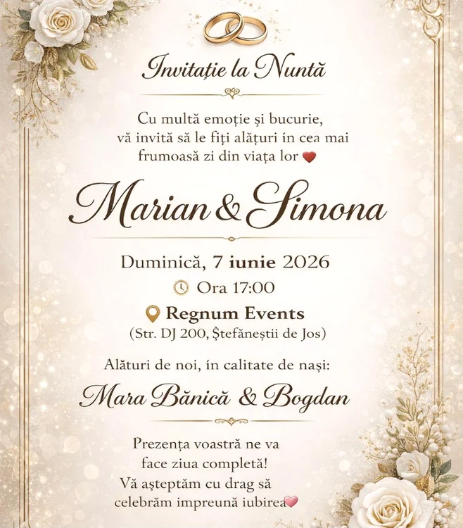 Așa arată invitația la nunta Simonei Trașcă cu Marian Buzilă
