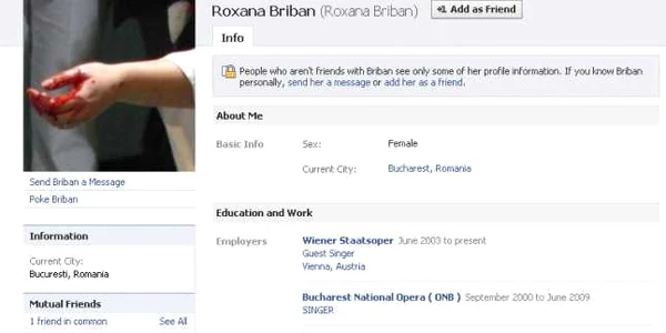 Pagina Roxanei Briban pe Facebook