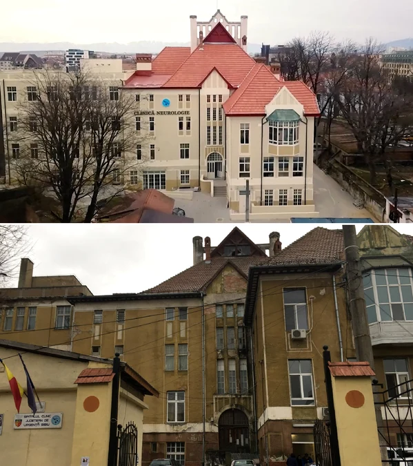 Clinica de Neurologie a Spitalului Clinic Județean Sibiu înainte și după reabilitare Foto Colaj