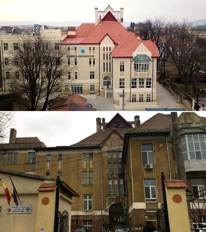 Clinica de Neurologie a Spitalului Clinic Județean Sibiu înainte și după reabilitare Foto Colaj