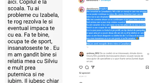 mesajul de despărțire primit de Onoriu de la iubită