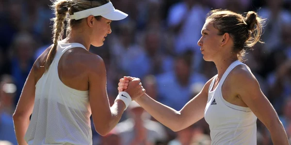 Simona Halep si Eugenie Bouchard FOTO Mediafax/AFP