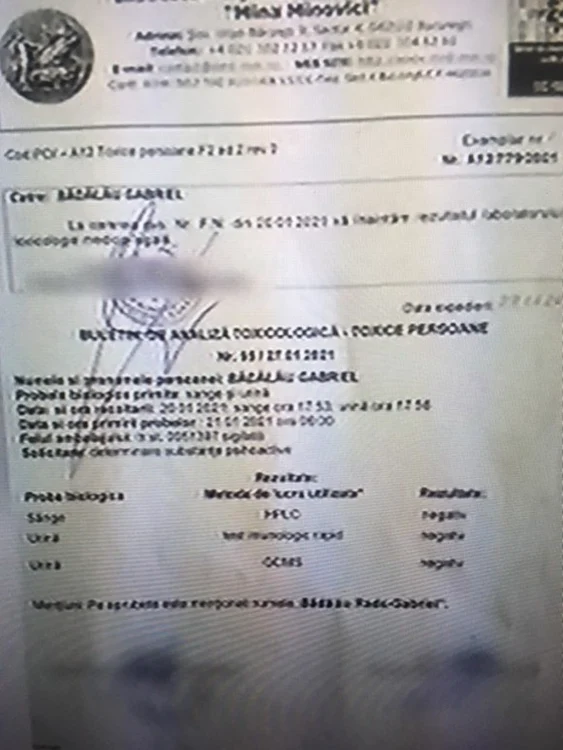 Gabi Bădălău a trimis rezultatul testului la televiziune