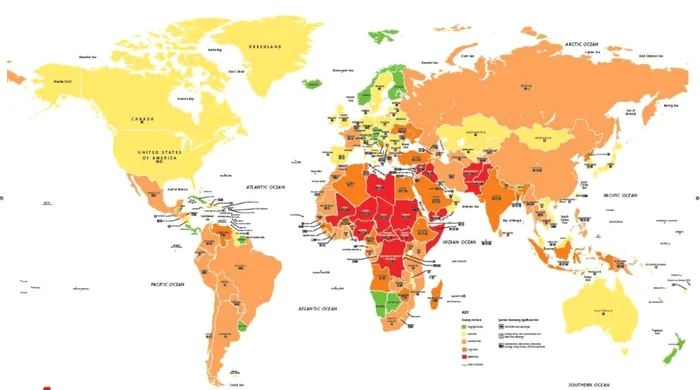 Harta tarilor in functie de riscurile de atacuri teroriste 2016 FOTO AON Risk via Les Echos