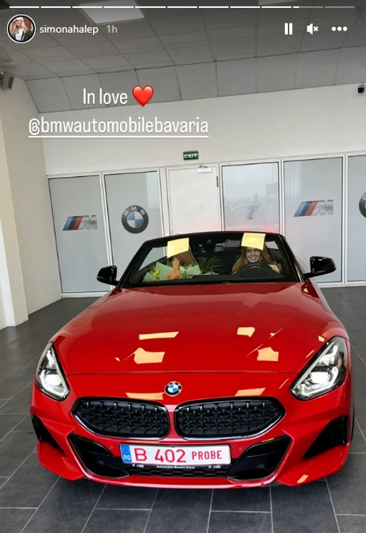 Halep, în mașina sponsorului a cărui imagine este. Foto Instagram