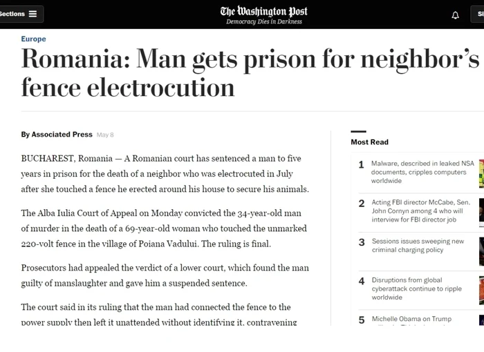 Articolul publicat în ediţia online a ziarului Washington Post