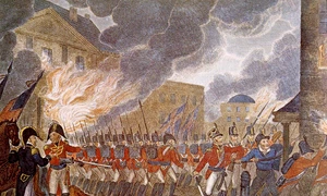 Britanicii incendiază Washingtonul. Ilustrație din 1816 (©  Wikimedia Commons)