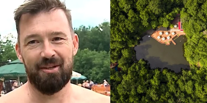 Reacţia unui turist din Slovacia care descoperă Lacul Ursu / foto: colaj Observator/Click
