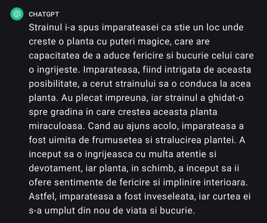 Răspunsul exercițiului generat de ChatGPT