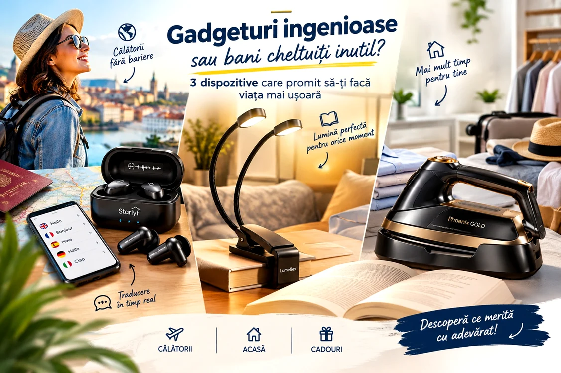 3 gadgeturi practice pentru casă și călătorii: căști cu traducere, lampă cu capete flexibile și fir
