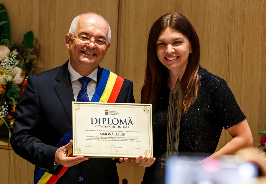 Primarul Emil Boc a rămas un fan al Simonei Halep (Foto: Primăria Cluj)