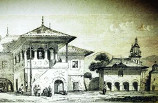 Han cu biserică din Valahia. Desen de Ch. Dessault, din 1854