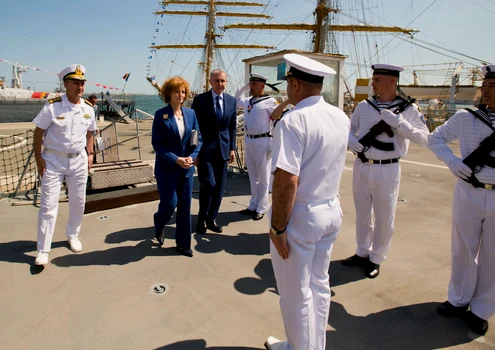 Majestatea Sa Margareta și Principele Radu pe Fregata Regina Maria, la Constanța. FOTO: Daniel Angelescu, Casa Majestății Sale