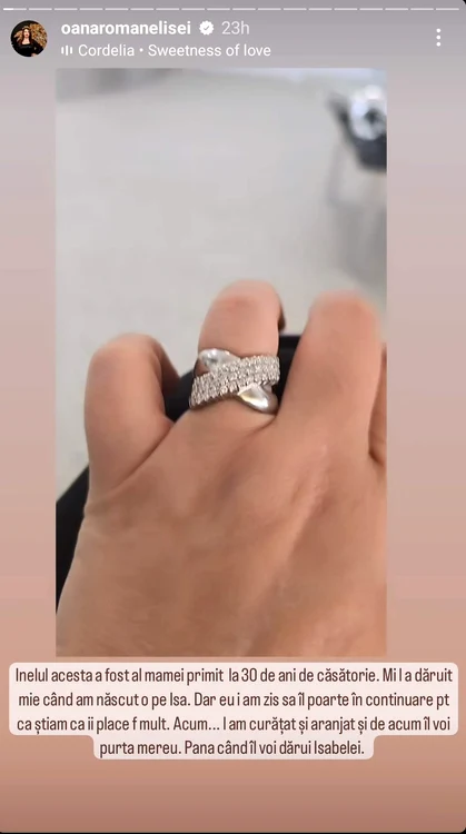Postarea făcută de Oana Roman pe Instagram