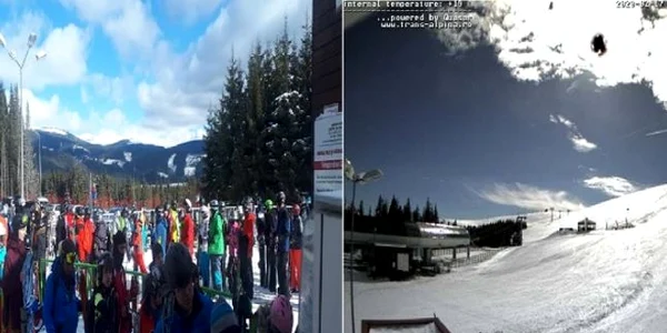 Pârtiile de la Ski Resort Transalpina de la Vidra - Vâlcea luate cu asalt în weekend închise în timpul săptămânii Foto colaj