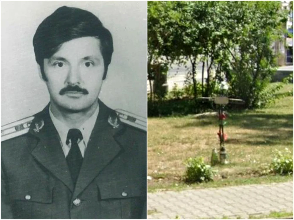 Maiorul Ioan Radu și crucea ridicată în apropiere de locul unde a fost ucis FOTO IPJ Alba
