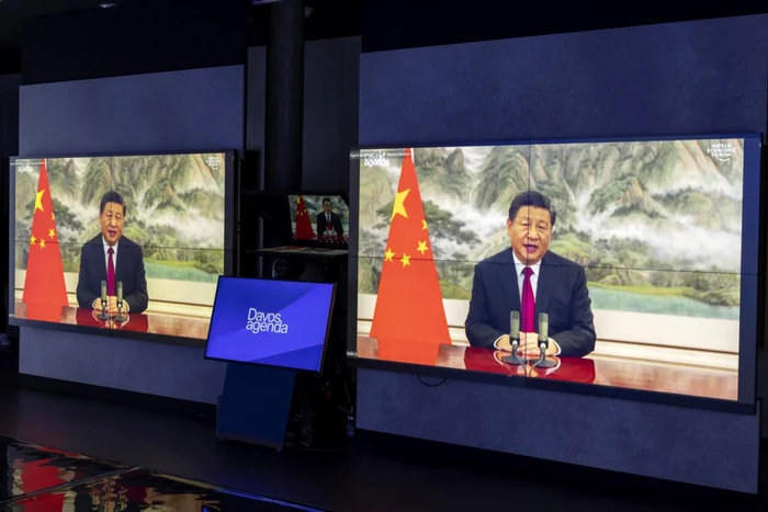 Xi Jinping luând cuvântul la Forumul de la Davos 2022 FOTO EPA-EFE