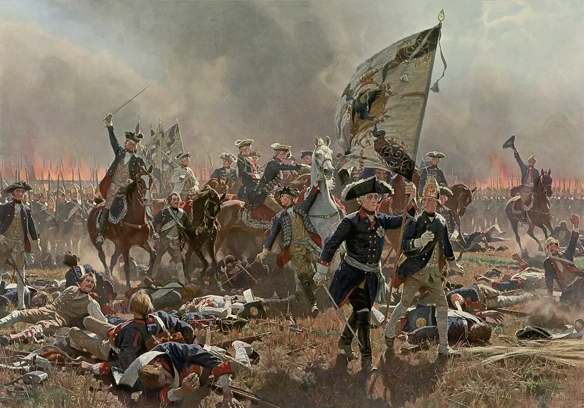 Frederic al II-lea în Bătălia de la Zorndorf, pictură de Carl Röchling 