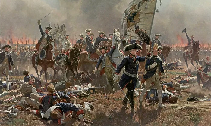 Frederic al II-lea în Bătălia de la Zorndorf, pictură de Carl Röchling