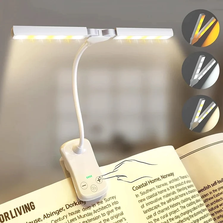 Lampă de lectură Lumeflex cu două capete LED flexibile, prinsă de o carte deschisă