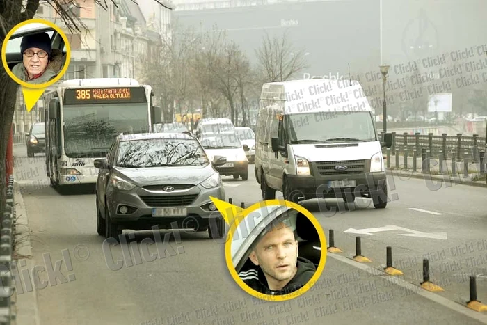 
    Autobuzul stă după  maşini, deşi se află  pe propria bandă (Fotografii: Sever Gheorghe)  