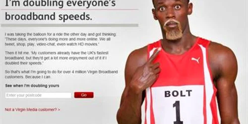 Usain Bolt, jucând rolul lui Richard Branson